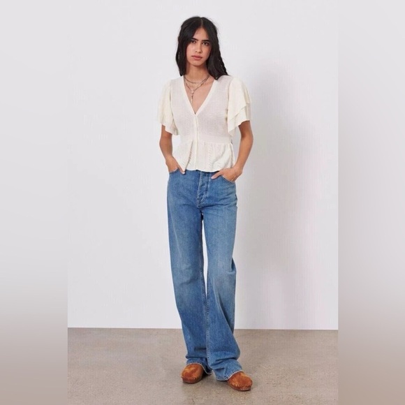 ba&sh Acacio Pointelle Knit Short Sleeve Cardigan NWT - Picture 2 of 9